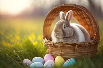 Joyful Easter Celebrations with Cute Rabbits and Colorful Eggs with AI Generative