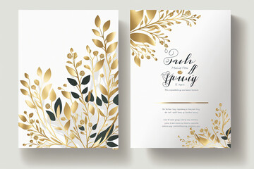 wedding invitation card  template design with watercolor greenery leaf and branch,  watercolor invitation , beautiful floral wreath.generative ai, 