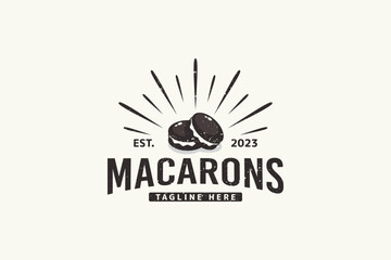 macarons logo in vintage style with two macarons and sparks for any business, especially patisserie, bakery, cafe, etc.