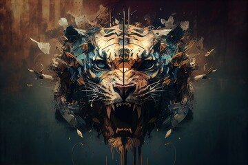 Tiger Skull. Abstract image of a tiger's head. Generative AI