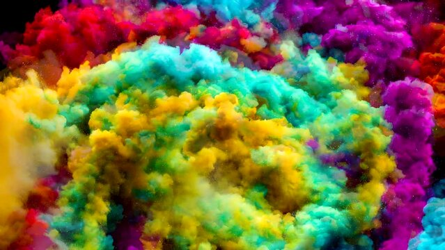 abstract splash painting watercolor hand drawn on dark background. Fantasy galaxy sky with colorful smokes. Seamless and infinity looping video animation. Live wallpaper or screen saver video