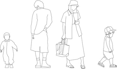 Sketch vector illustration of parents silhouettes raising children