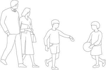 Sketch vector illustration of parents silhouettes raising children