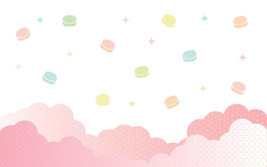 雲と散りばめられたマカロンの背景