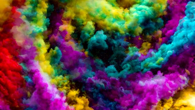 abstract splash painting watercolor hand drawn on dark background. Fantasy galaxy sky with colorful smokes. Seamless and infinity looping video animation. Live wallpaper or screen saver video
