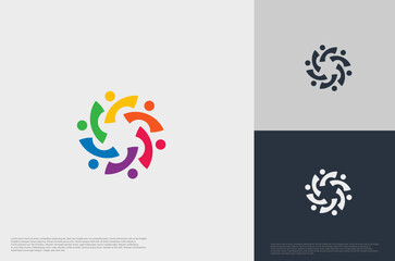abstract global crown people colorful logo minimalist style illustration. Teamwork symbol.