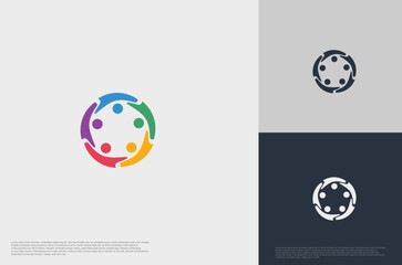 abstract global crown people colorful logo minimalist style illustration. Teamwork symbol.