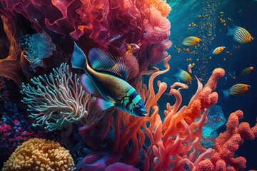 Naklejka na ściany i meble Underwater Coral Reef - A Colorful and Vibrant World, Generative AI