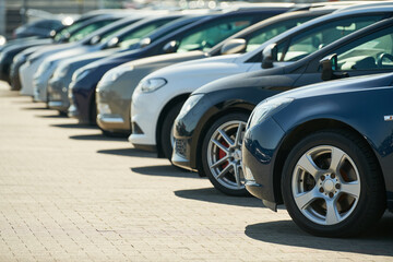 Fototapeta na wymiar row of used cars. Rental or automobile sale services