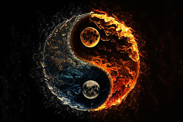 ying yang water and fire design - obrazy, fototapety, plakaty