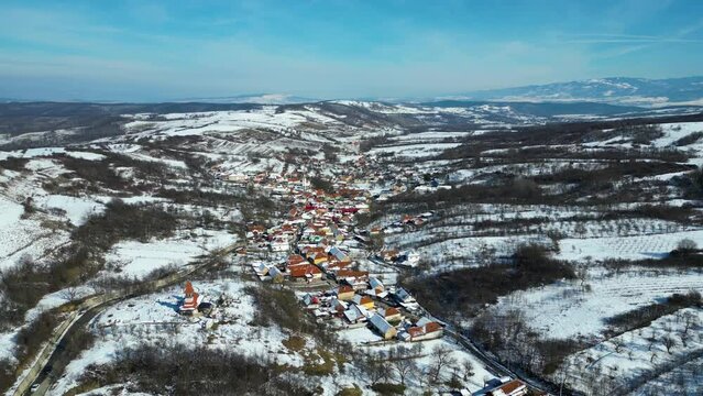  Silvasu de Sus village, Hateg, Romania, Europe. Drone footage.
