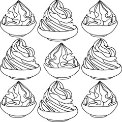 Seamless horizontal border of  meringues. Graphic vector image. Decorative elements. Design for cafe, sweet shop, pastry shop, confectionery, printing on packaging, paper, fabric, textile, menu

