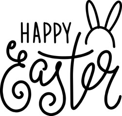 Happy Easter lettering. Hand drawn calligraphy. Festive design for greeting card, banner, poster, print. Typography text, white background, vector illustration.
