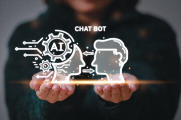 Hand touching digital chatbot for provide access to information and data in online network, robot application and global connection, AI, Artificial intelligence, innovation.chatbot developed by OpenAI