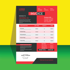 Red corporate invoice template vector design bill template.