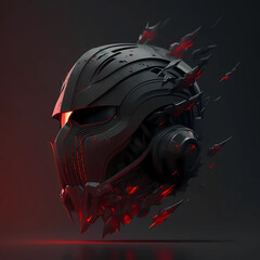 Fototapeta premium Black Helmet with Dark and Red Atmosphere