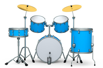 Set of realistic drums with metal cymbals or drumset on white background