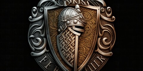 Illustration of silver medieval emblem, coat of arms, background. Generative AI