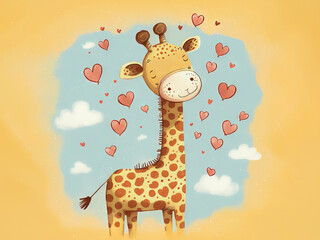 A Cute Giraffe, Nursery Animal , Nursery Wall Art , Kids Room , adorable animal,pastel ,