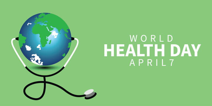 World Health Day Banner. 7 April Banner. Earth with stethoscope.