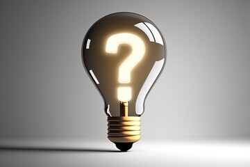 Light bulb with question mark, white background. Generative AI