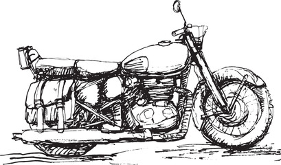 Motorbike drawing. Sketch hand drawn by black ink