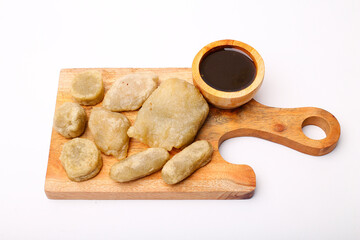 empek empek with cuka or vinegar sauce. empek empek is a traditional food from Palembang Indonesia. pempek palembang. Indonesian dish