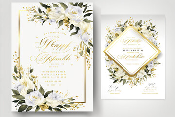 wedding invitation card  template design with watercolor greenery leaf and branch,  watercolor invitation , beautiful floral wreath. Generative AI