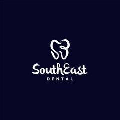 Tooth symbol formed from initial letters SE Logo Design. Initials S and E in South East Dental Logo Design.