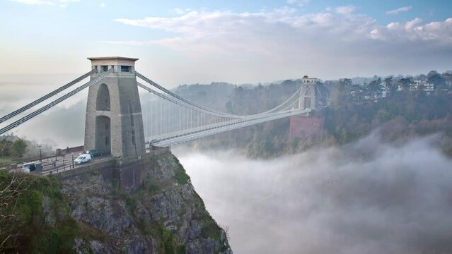 Clifton Suspension Bridge on a foggy morning