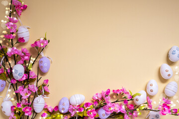 Pink Spring Flower Arrangement, Easter Decoration, Copy Space