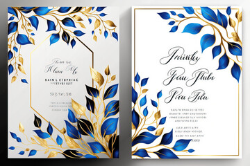 wedding invitation card  template design with watercolor greenery leaf and branch,  watercolor invitation , beautiful floral wreath.Generative AI