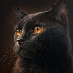Close up of black cat with orange eyes, created using generative ai technology
