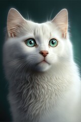 Fototapeta na wymiar Close up of white cat with green eyes, created using generative ai technology