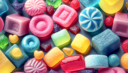 Fototapeta na wymiar Assorted colorful gummy candies. Jelly sweets. Generative AI