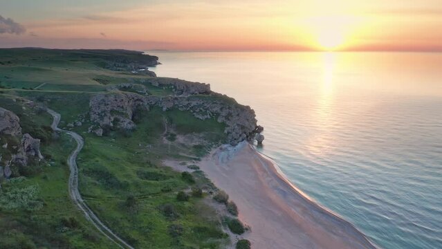 Coastline of wild bech on the sea. Nature and landscape scene.