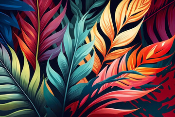 Abstract Vibrant Multicolored Leaves Glittering Nature Pattern Background. Abstract Digital Paint. Generative AI