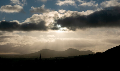 Rays of Light over the Eildon Hills, Galashiels, Scottish Borders