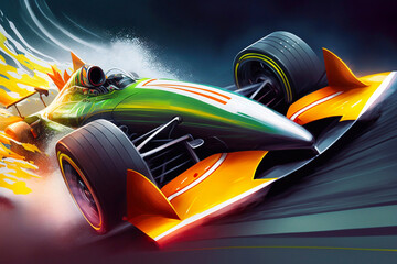 Futuristic racing formula at fast ride to finish. Generative AI