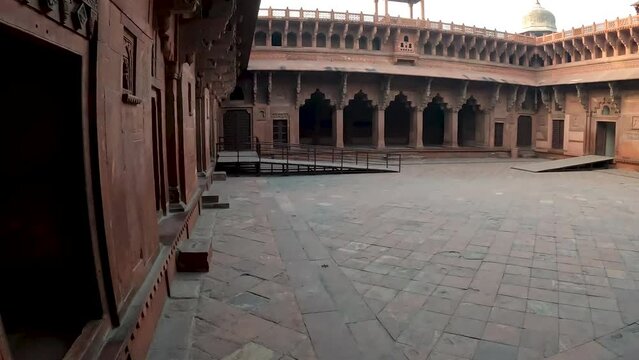 Walking towards the porch inside the Agra Fort. Agra, Uttar Pradesh