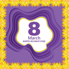 8 March papercut illustration for International Women's Day card. 
Happy Women's Day vector paper cut out, Trendy 3D mothers day greeting card template