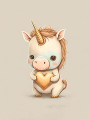 A Cute Unicorn Holding a Heart , Nursery Animal , Nursery Wall Art , Kids Room , adorable animal,pastel ,