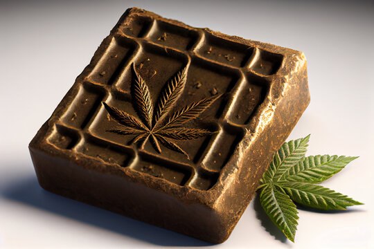 cannabis brown hashish and green leaf closeup illustration Generative AI