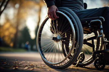 Close-up of wheelchair in the park. ia generate