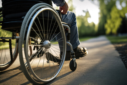 Close-up of wheelchair in the park. ia generate