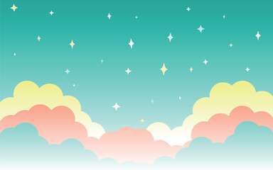 ゆめかわな雲と星の背景
