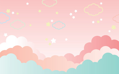 ゆめかわな雲と星の背景