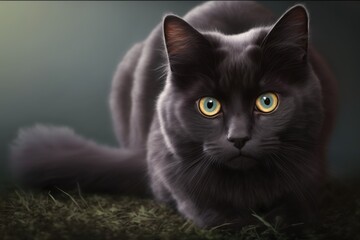 Black cat with yellow eyes over a black background, created using generative ai technology