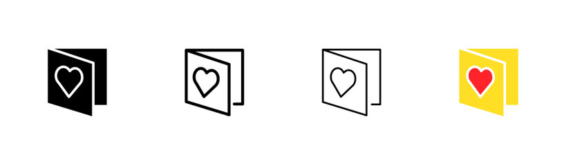 Postcard of a heart set icon. Like, heart, sympathy, couple, wedding, anniversary, care, love. Valentine day concept. Vector icon in line, black and colorful style on white background