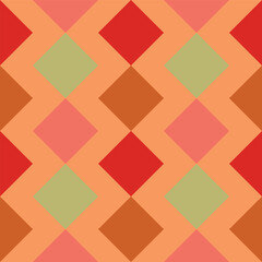 Diamond vector seamless pattern background. Earthy red green rhombuses ornament backdrop. Hand drawn line art lozenge design. Geometric medieval tile style repeat. All over print for fall ,winter.